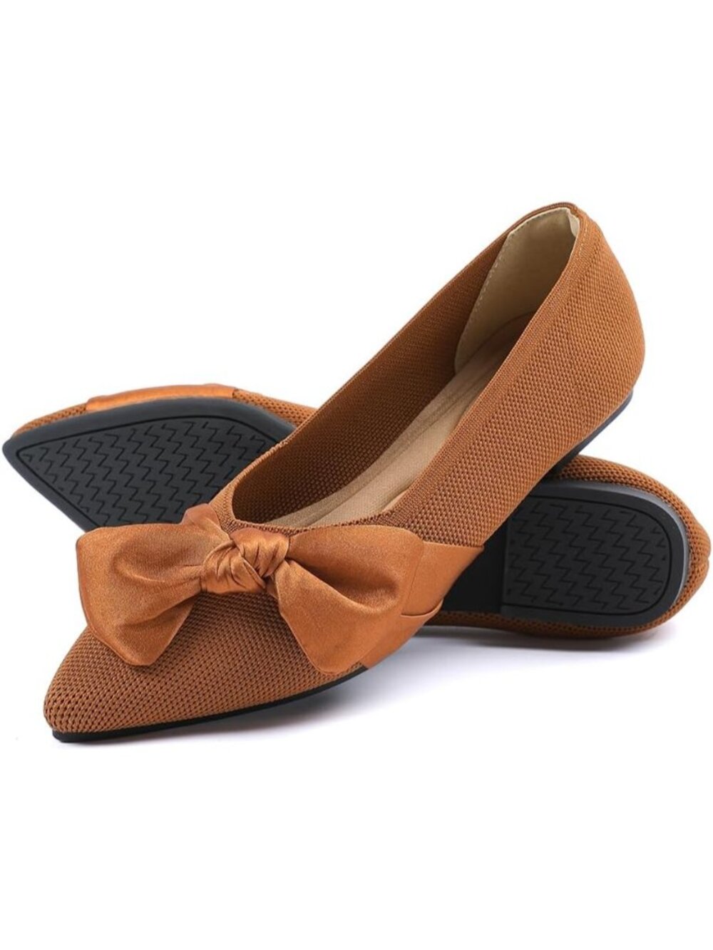 Womens Brown Comfortable Pointed Toe Bow Dressy Casual Slip On Ballet Flat Shoes